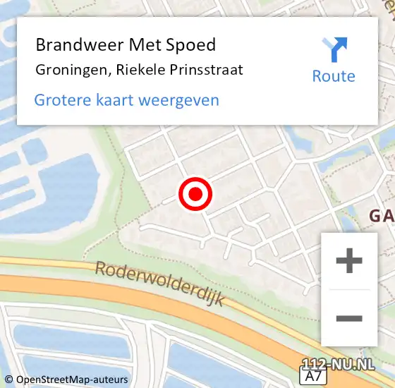 Locatie op kaart van de 112 melding: Brandweer Met Spoed Naar Groningen, Riekele Prinsstraat op 25 maart 2024 16:32