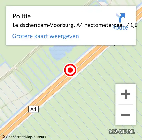 Locatie op kaart van de 112 melding: Politie Leidschendam-Voorburg, A4 hectometerpaal: 41,6 op 25 maart 2024 16:38