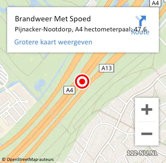 Locatie op kaart van de 112 melding: Brandweer Met Spoed Naar Pijnacker-Nootdorp, A4 hectometerpaal: 47,6 op 25 maart 2024 16:46