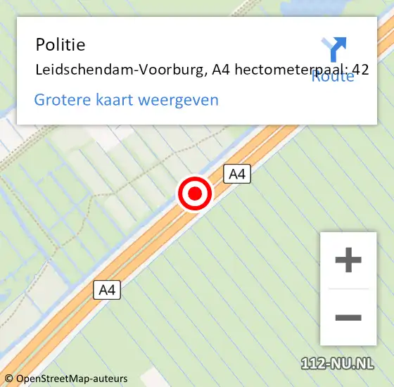 Locatie op kaart van de 112 melding: Politie Leidschendam-Voorburg, A4 hectometerpaal: 42 op 25 maart 2024 16:55