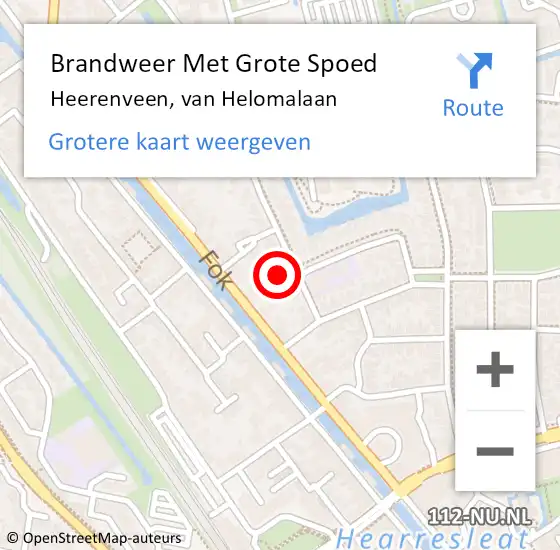 Locatie op kaart van de 112 melding: Brandweer Met Grote Spoed Naar Heerenveen, van Helomalaan op 25 maart 2024 17:01