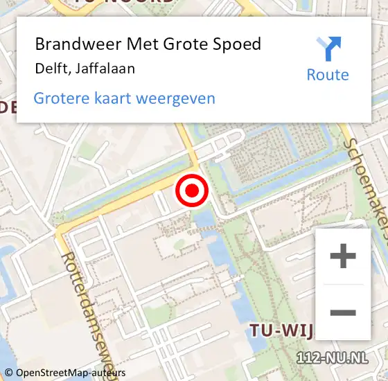 Locatie op kaart van de 112 melding: Brandweer Met Grote Spoed Naar Delft, Jaffalaan op 25 maart 2024 17:17