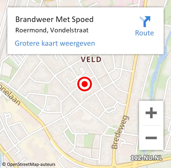 Locatie op kaart van de 112 melding: Brandweer Met Spoed Naar Roermond, Vondelstraat op 25 maart 2024 17:30