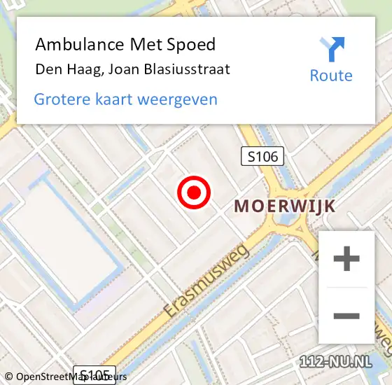 Locatie op kaart van de 112 melding: Ambulance Met Spoed Naar Den Haag, Joan Blasiusstraat op 25 maart 2024 17:40