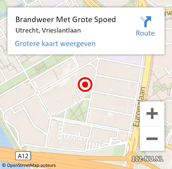 Locatie op kaart van de 112 melding: Brandweer Met Grote Spoed Naar Utrecht, Vrieslantlaan op 25 maart 2024 17:42