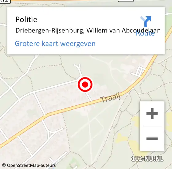 Locatie op kaart van de 112 melding: Politie Driebergen-Rijsenburg, Willem van Abcoudelaan op 25 maart 2024 17:49