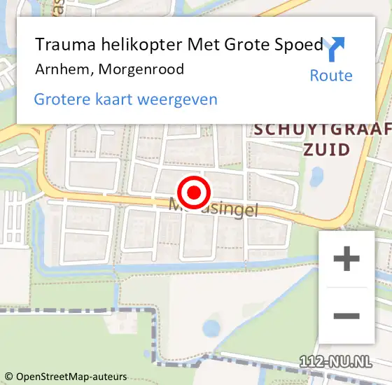 Locatie op kaart van de 112 melding: Trauma helikopter Met Grote Spoed Naar Arnhem, Morgenrood op 25 maart 2024 18:05