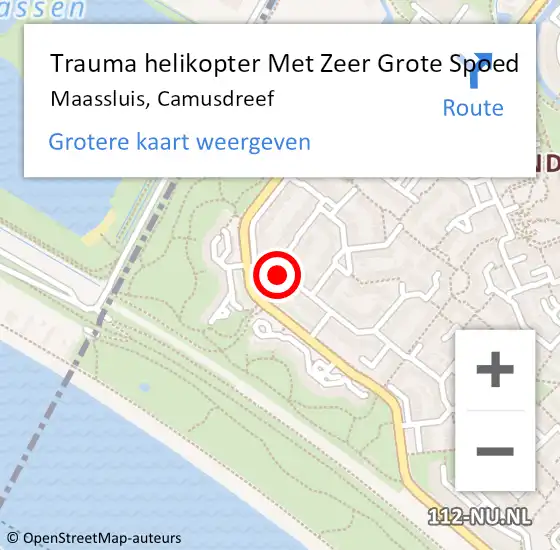 Locatie op kaart van de 112 melding: Trauma helikopter Met Zeer Grote Spoed Naar Maassluis, Camusdreef op 25 maart 2024 18:20