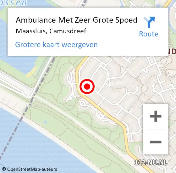 Locatie op kaart van de 112 melding: Ambulance Met Zeer Grote Spoed Naar Maassluis, Camusdreef op 25 maart 2024 18:23