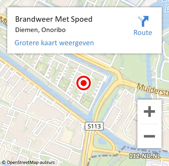 Locatie op kaart van de 112 melding: Brandweer Met Spoed Naar Diemen, Onoribo op 25 maart 2024 19:12