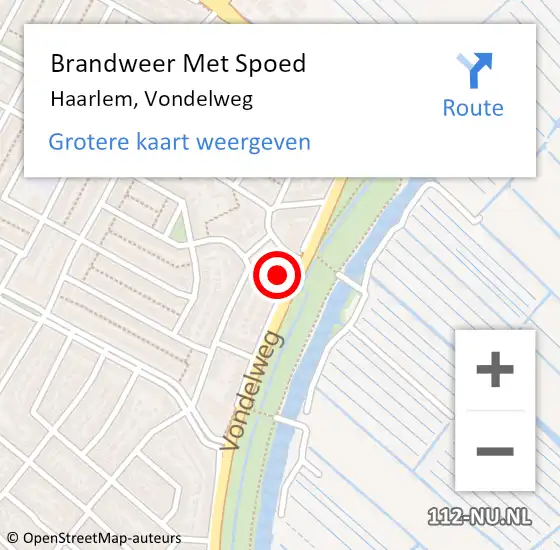 Locatie op kaart van de 112 melding: Brandweer Met Spoed Naar Haarlem, Vondelweg op 25 maart 2024 19:30