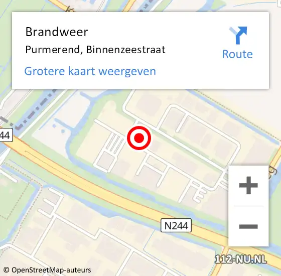 Locatie op kaart van de 112 melding: Brandweer Purmerend, Binnenzeestraat op 25 maart 2024 19:43