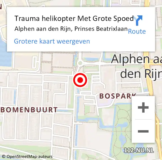 Locatie op kaart van de 112 melding: Trauma helikopter Met Grote Spoed Naar Alphen aan den Rijn, Prinses Beatrixlaan op 25 maart 2024 20:01