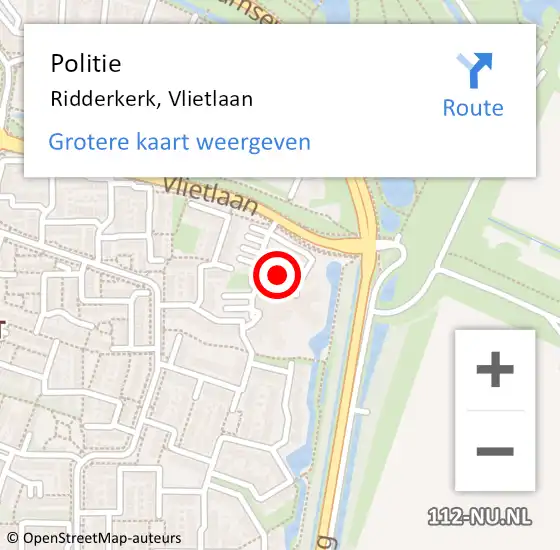 Locatie op kaart van de 112 melding: Politie Ridderkerk, Vlietlaan op 25 maart 2024 20:19