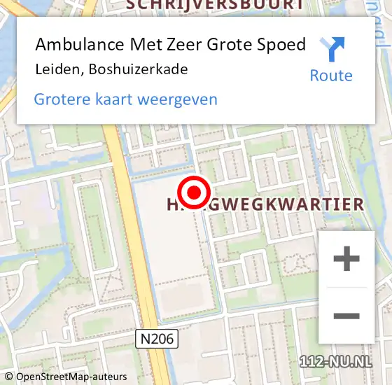 Locatie op kaart van de 112 melding: Ambulance Met Zeer Grote Spoed Naar Leiden, Boshuizerkade op 25 maart 2024 20:30