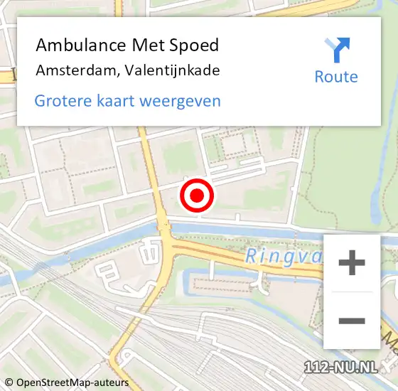 Locatie op kaart van de 112 melding: Ambulance Met Spoed Naar Amsterdam, Valentijnkade op 25 maart 2024 22:01