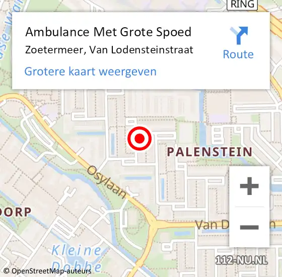 Locatie op kaart van de 112 melding: Ambulance Met Grote Spoed Naar Zoetermeer, Van Lodensteinstraat op 25 maart 2024 22:19