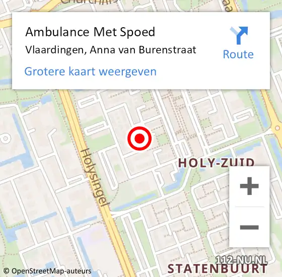 Locatie op kaart van de 112 melding: Ambulance Met Spoed Naar Vlaardingen, Anna van Burenstraat op 25 maart 2024 22:26