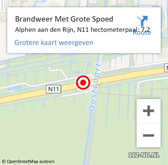 Locatie op kaart van de 112 melding: Brandweer Met Grote Spoed Naar Alphen aan den Rijn, N11 hectometerpaal: 7,2 op 26 maart 2024 01:02
