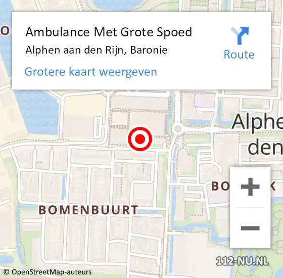 Locatie op kaart van de 112 melding: Ambulance Met Grote Spoed Naar Alphen aan den Rijn, Baronie op 26 maart 2024 05:21