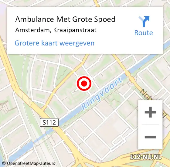 Locatie op kaart van de 112 melding: Ambulance Met Grote Spoed Naar Amsterdam, Kraaipanstraat op 26 maart 2024 06:25