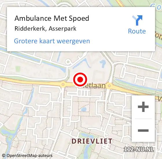 Locatie op kaart van de 112 melding: Ambulance Met Spoed Naar Ridderkerk, Asserpark op 26 maart 2024 07:05