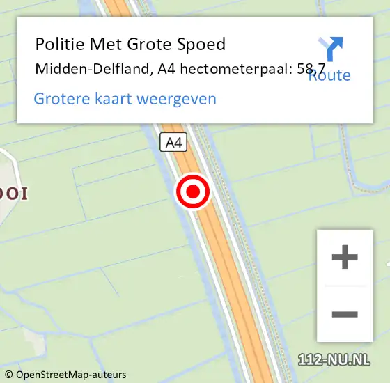 Locatie op kaart van de 112 melding: Politie Met Grote Spoed Naar Midden-Delfland, A4 hectometerpaal: 58,7 op 26 maart 2024 07:15