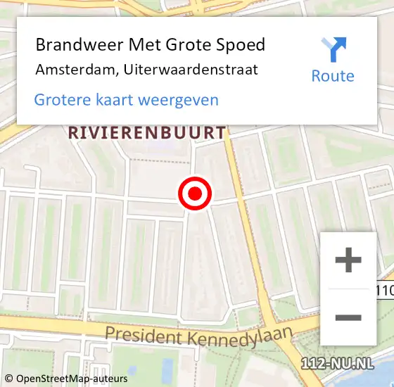 Locatie op kaart van de 112 melding: Brandweer Met Grote Spoed Naar Amsterdam, Uiterwaardenstraat op 26 maart 2024 07:18