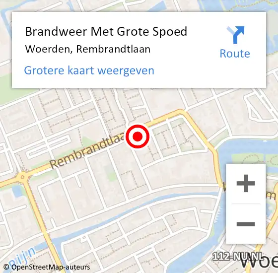 Locatie op kaart van de 112 melding: Brandweer Met Grote Spoed Naar Woerden, Rembrandtlaan op 26 maart 2024 07:18