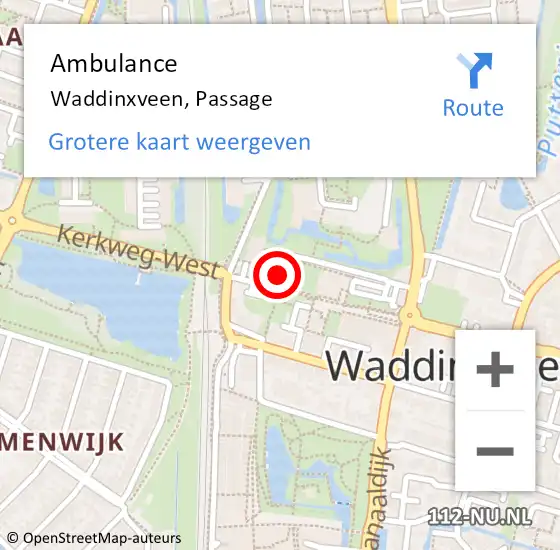 Locatie op kaart van de 112 melding: Ambulance Waddinxveen, Passage op 26 maart 2024 08:15