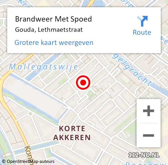 Locatie op kaart van de 112 melding: Brandweer Met Spoed Naar Gouda, Lethmaetstraat op 26 maart 2024 08:21