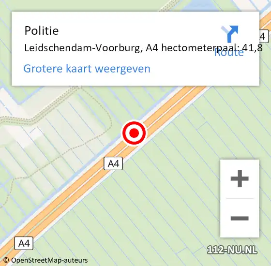 Locatie op kaart van de 112 melding: Politie Leidschendam-Voorburg, A4 hectometerpaal: 41,8 op 26 maart 2024 08:25