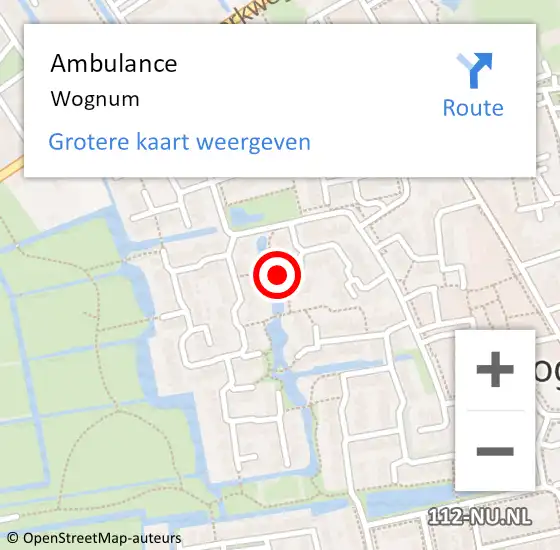 Locatie op kaart van de 112 melding: Ambulance Wognum op 26 maart 2024 08:38