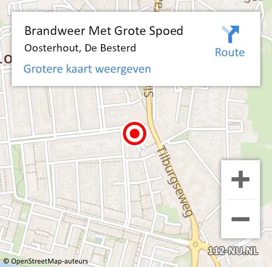 Locatie op kaart van de 112 melding: Brandweer Met Grote Spoed Naar Oosterhout, De Besterd op 26 maart 2024 08:41