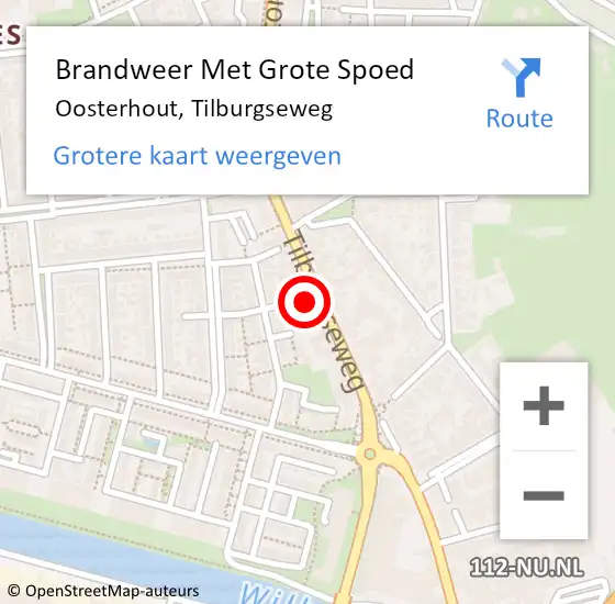 Locatie op kaart van de 112 melding: Brandweer Met Grote Spoed Naar Oosterhout, Tilburgseweg op 26 maart 2024 08:43