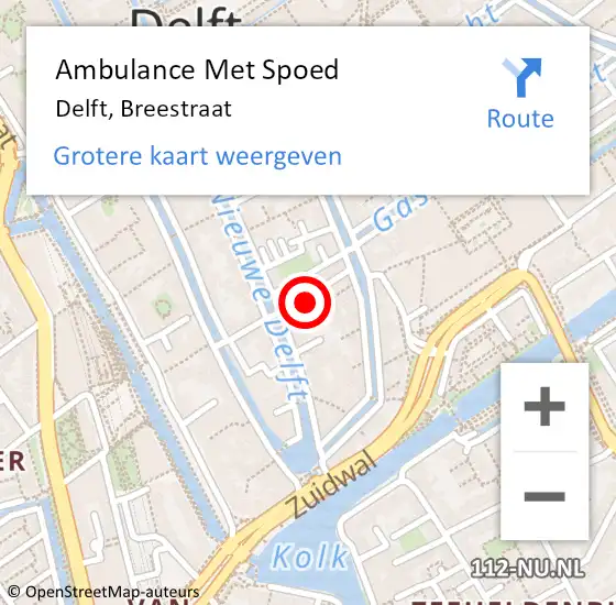 Locatie op kaart van de 112 melding: Ambulance Met Spoed Naar Delft, Breestraat op 26 maart 2024 08:45