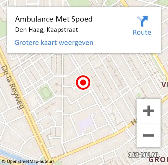 Locatie op kaart van de 112 melding: Ambulance Met Spoed Naar Den Haag, Kaapstraat op 26 maart 2024 09:19