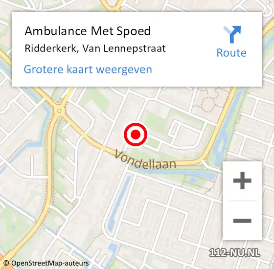 Locatie op kaart van de 112 melding: Ambulance Met Spoed Naar Ridderkerk, Van Lennepstraat op 26 maart 2024 09:21