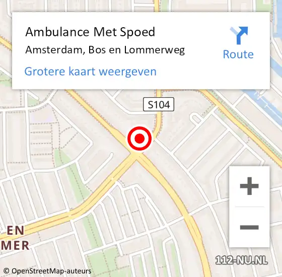 Locatie op kaart van de 112 melding: Ambulance Met Spoed Naar Amsterdam, Bos en Lommerweg op 26 maart 2024 09:24