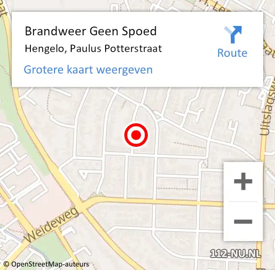 Locatie op kaart van de 112 melding: Brandweer Geen Spoed Naar Hengelo, Paulus Potterstraat op 26 maart 2024 09:25