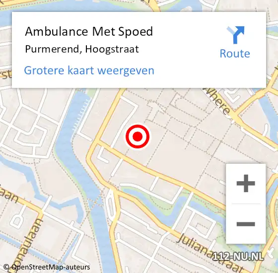 Locatie op kaart van de 112 melding: Ambulance Met Spoed Naar Purmerend, Hoogstraat op 26 maart 2024 09:47