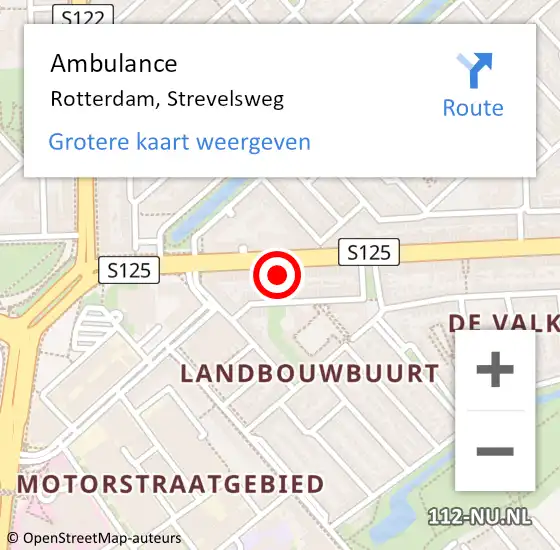 Locatie op kaart van de 112 melding: Ambulance Rotterdam, Strevelsweg op 26 maart 2024 10:15