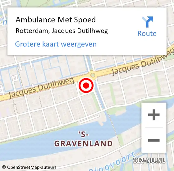 Locatie op kaart van de 112 melding: Ambulance Met Spoed Naar Rotterdam, Jacques Dutilhweg op 26 maart 2024 10:25