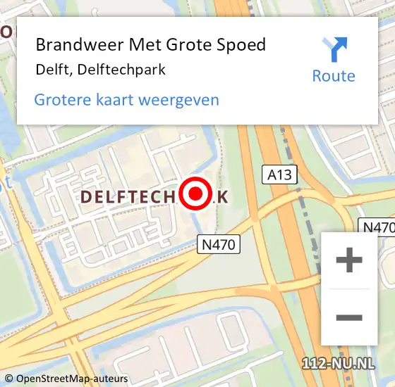 Locatie op kaart van de 112 melding: Brandweer Met Grote Spoed Naar Delft, Delftechpark op 26 maart 2024 10:32