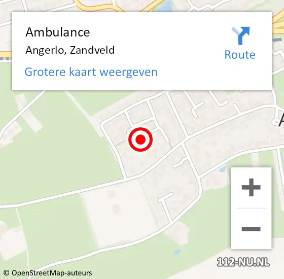 Locatie op kaart van de 112 melding: Ambulance Angerlo, Zandveld op 30 september 2014 10:51