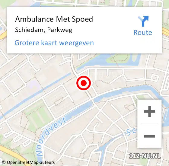 Locatie op kaart van de 112 melding: Ambulance Met Spoed Naar Schiedam, Parkweg op 26 maart 2024 10:43