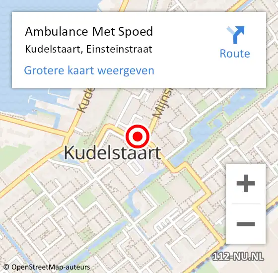 Locatie op kaart van de 112 melding: Ambulance Met Spoed Naar Kudelstaart, Einsteinstraat op 26 maart 2024 11:08