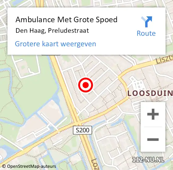 Locatie op kaart van de 112 melding: Ambulance Met Grote Spoed Naar Den Haag, Preludestraat op 26 maart 2024 11:27