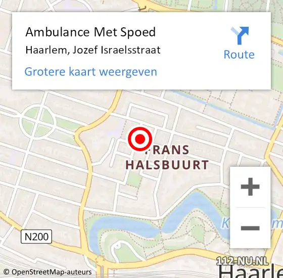 Locatie op kaart van de 112 melding: Ambulance Met Spoed Naar Haarlem, Jozef Israelsstraat op 26 maart 2024 11:32