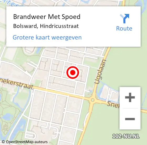 Locatie op kaart van de 112 melding: Brandweer Met Spoed Naar Bolsward, Hindricusstraat op 26 maart 2024 11:35